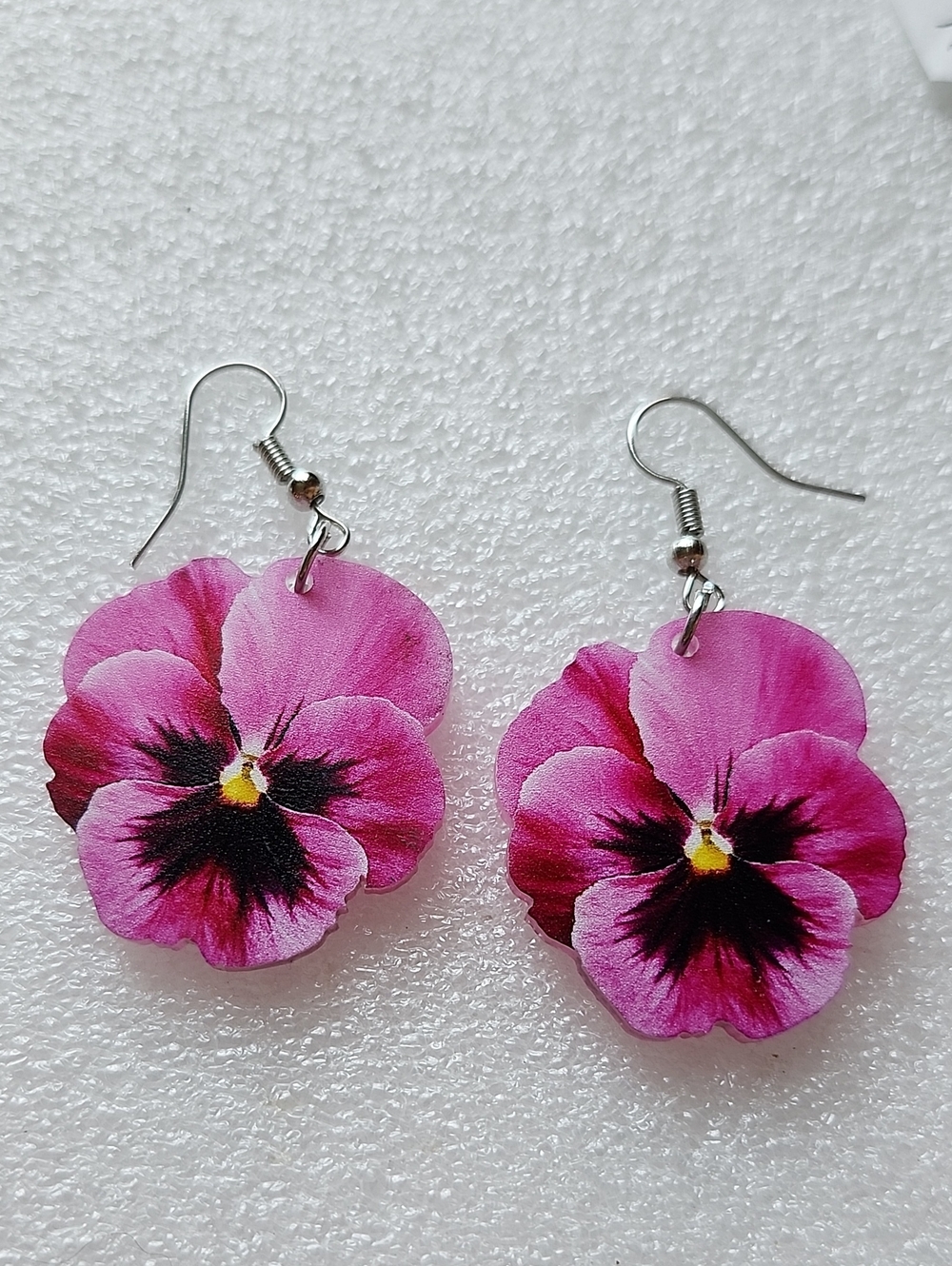 Hand Crafted Pink Pansy Flower Drop Earrings